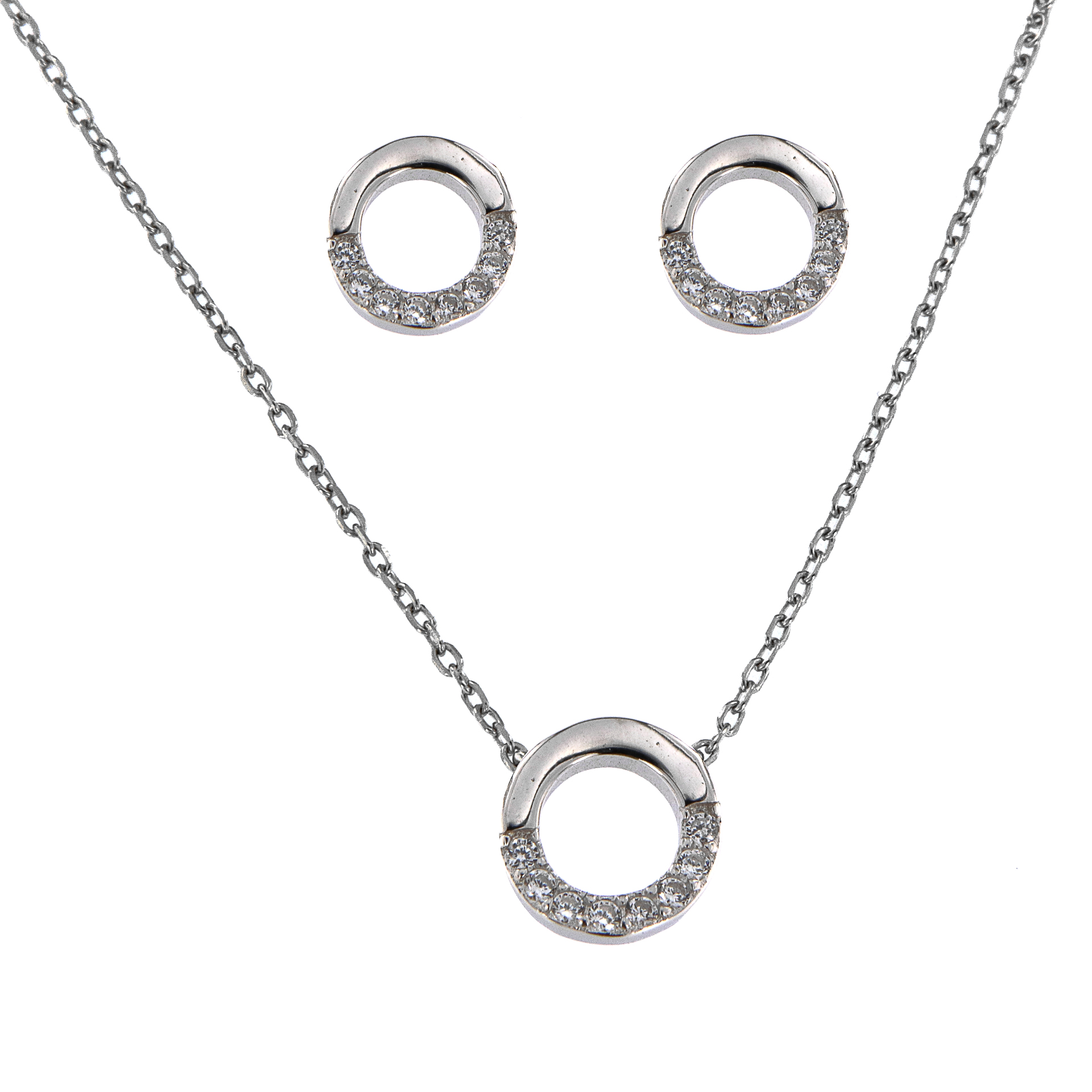 Set plata Nyla collar y pendientes de círculo con circonita en plata de ley 925