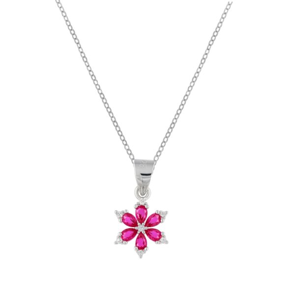 Collar plata Veda con colgante de flor y circonitas rojas en plata de ley 925